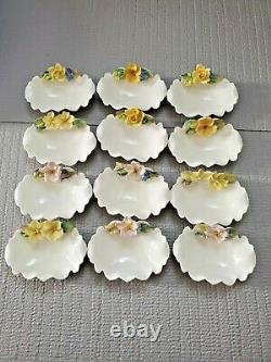 12 Royal Worcester Bowls with 3D Decor Flower Colorful #13474'' L by 3.75'' W