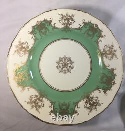 (12) Royal Worcester Green, Cream and Raised Gold 10.75 Inch DINNER PLATES