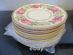 12 Vintage Royal Worcester Royal Garden Pink White Rose Gold Gilt Salad Plates