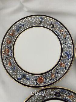 1879 Royal Worcester Chinoiserie Cobalt Rust Set Of 6 Plates