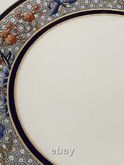 1879 Royal Worcester Chinoiserie Cobalt Rust Set Of 6 Plates