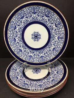 18TH C. Worcester Royal Lily Cobalt Blue Lily Pattern Luncheon Plate Set Of 4