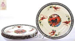 1929 Royal Worcester Set 5 Dinner Plate Chinese Sty Chinoiserie Stag Deer Crane