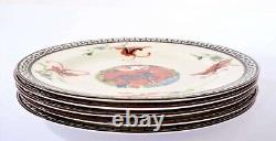 1929 Royal Worcester Set 5 Dinner Plate Chinese Sty Chinoiserie Stag Deer Crane