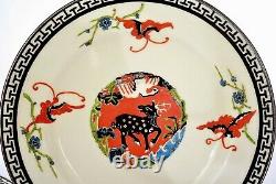 1929's English Royal Worcester Set of 5 Dinner Plate Chinese Style Stage & Crane