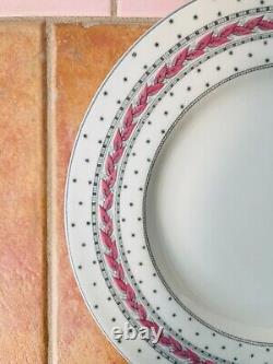 1941 Royal Worcester Alpine Pink Set Of 8 Dinner Plates, Pink Leaves Gray Dots