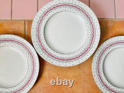 1941 Royal Worcester Alpine Pink Set Of 8 Dinner Plates, Pink Leaves Gray Dots