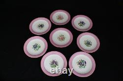 19th Century Royal Worcester Dessert Plates Pink Autumn Winter Painted Scene Set