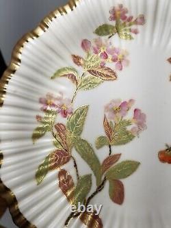 19thC Royal Worcester Botanical Ivory Cabinet Plates Set of 4
