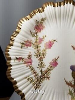 19thC Royal Worcester Botanical Ivory Cabinet Plates Set of 4