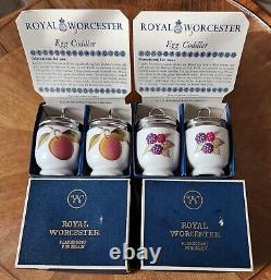 2 Box Sets Vintage Royal Worcester EVESHAM Porcelain Egg Coddler Peach & Berries