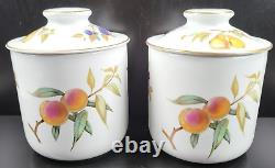 (2) Royal Worcester Evesham Gold Large Canisters Lids Set Fruit Jars England Lot