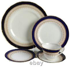 20 Pc Royal Worcester Bone China Regency Blue Dinnerware Set For 4 Person
