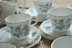 21 Piece Vintage Royal Worcester Sylvia Bone China Coffee set Blue Floral