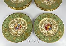 22 Royal Worcester Green & Gold Gilt 10.5 Dinner Plates Set Signed WH Austin