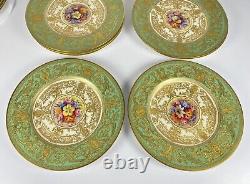 22 Royal Worcester Green & Gold Gilt 10.5 Dinner Plates Set Signed WH Austin