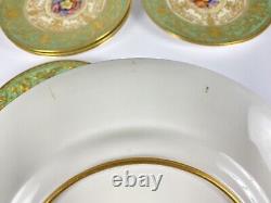 22 Royal Worcester Green & Gold Gilt 10.5 Dinner Plates Set Signed WH Austin