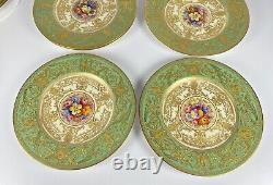 22 Royal Worcester Green & Gold Gilt 10.5 Dinner Plates Set Signed WH Austin