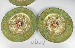 22 Royal Worcester Green & Gold Gilt 10.5 Dinner Plates Set Signed WH Austin