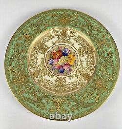 22 Royal Worcester Green & Gold Gilt 10.5 Dinner Plates Set Signed WH Austin