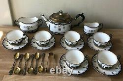 22 piece Royal Worcester Tea Set Sterling Silver William Comyns J H Werner