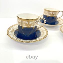 3 Davis Collamore Royal Worcester Blue Gold Demitasse Cup & Saucer Set C1707