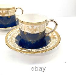 3 Davis Collamore Royal Worcester Blue Gold Demitasse Cup & Saucer Set C1707