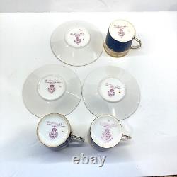 3 Davis Collamore Royal Worcester Blue Gold Demitasse Cup & Saucer Set C1707