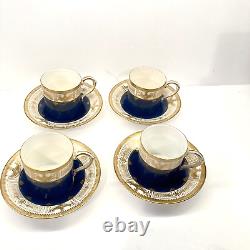 3 Davis Collamore Royal Worcester Blue Gold Demitasse Cup & Saucer Set C1707