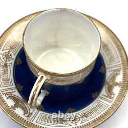 3 Davis Collamore Royal Worcester Blue Gold Demitasse Cup & Saucer Set C1707