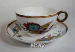 3 Royal Worcester Aesthetic Movement Cups & Saucers with Flying Crane Decoration