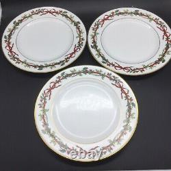 3 Royal Worcester Holly Ribbons Dinner Plates Lot Set 10 5/8