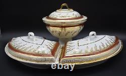 3pc Chainberlain's Worcester 18th C Hand Painted Red & Gold Covered Serving Set