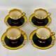 4 Antique Royal Worcester Cups & Saucers Jewelled Black Yellow #2583 Gold Gilt