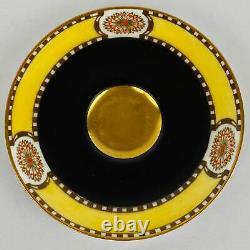 4 Antique Royal Worcester Cups & Saucers Jewelled Black Yellow #2583 Gold Gilt