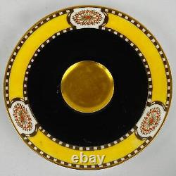 4 Antique Royal Worcester Cups & Saucers Jewelled Black Yellow #2583 Gold Gilt