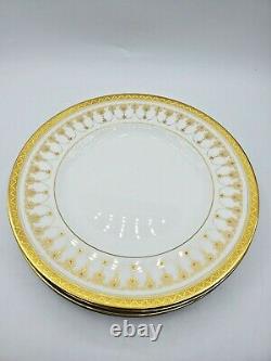4 Royal Worcester Fine Bone China Imperial White Plates 8'' W Gold Gilded