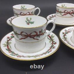 4 Royal Worcester Holly Ribbons Coffee Cup Saucer Set Lot Holiday Christmas
