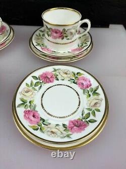 4 x Royal Worcester Royal Garden Dot Dash Tea Trios Cups Saucers Side Plates Set