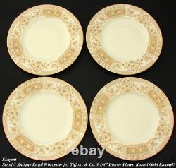 4pc Antique Royal Worcester 9 Plate Set, Raised Gold Enamel, for Tiffany & Co
