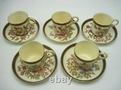 5 Royal Worcester Hand Painted Floral Butterfly Gold Demitasse Cups & Saucers