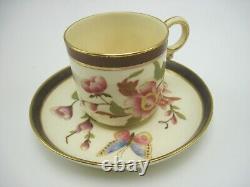 5 Royal Worcester Hand Painted Floral Butterfly Gold Demitasse Cups & Saucers