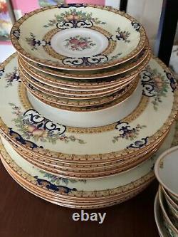 56 piece SET Antique Royal Worcester Cordova Yellow Border Service for 8 NICE