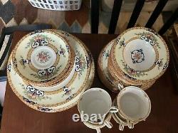 56 piece SET Antique Royal Worcester Cordova Yellow Border Service for 8 NICE
