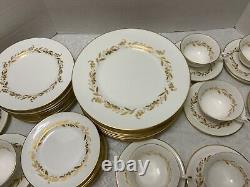 57 pc Royal Worcester SAGUENAY MCM Service for 12 Gold Flower Band Bone China