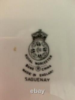 57 pc Royal Worcester SAGUENAY MCM Service for 12 Gold Flower Band Bone China