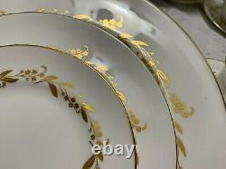 57 pc Royal Worcester SAGUENAY MCM Service for 12 Gold Flower Band Bone China