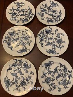 6 Gold Rim Blue Floral G Collamore For Royal Worcester 9.25 Dinner Plates 1886