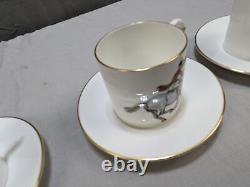 6 Royal Worcester Hunting Hounds Fox Hunting Espresso Coffee Cups & Saucers
