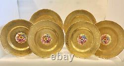 6 Royal Worcester Service Plates, Chargers, 24 Kt. Gold, Artist Signed